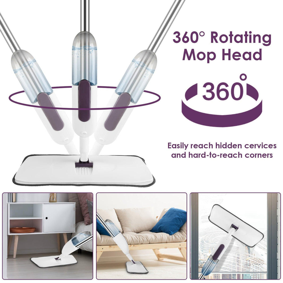 GoldLeaf Refillable Spray Mop with 3 Washable Microfiber Pads