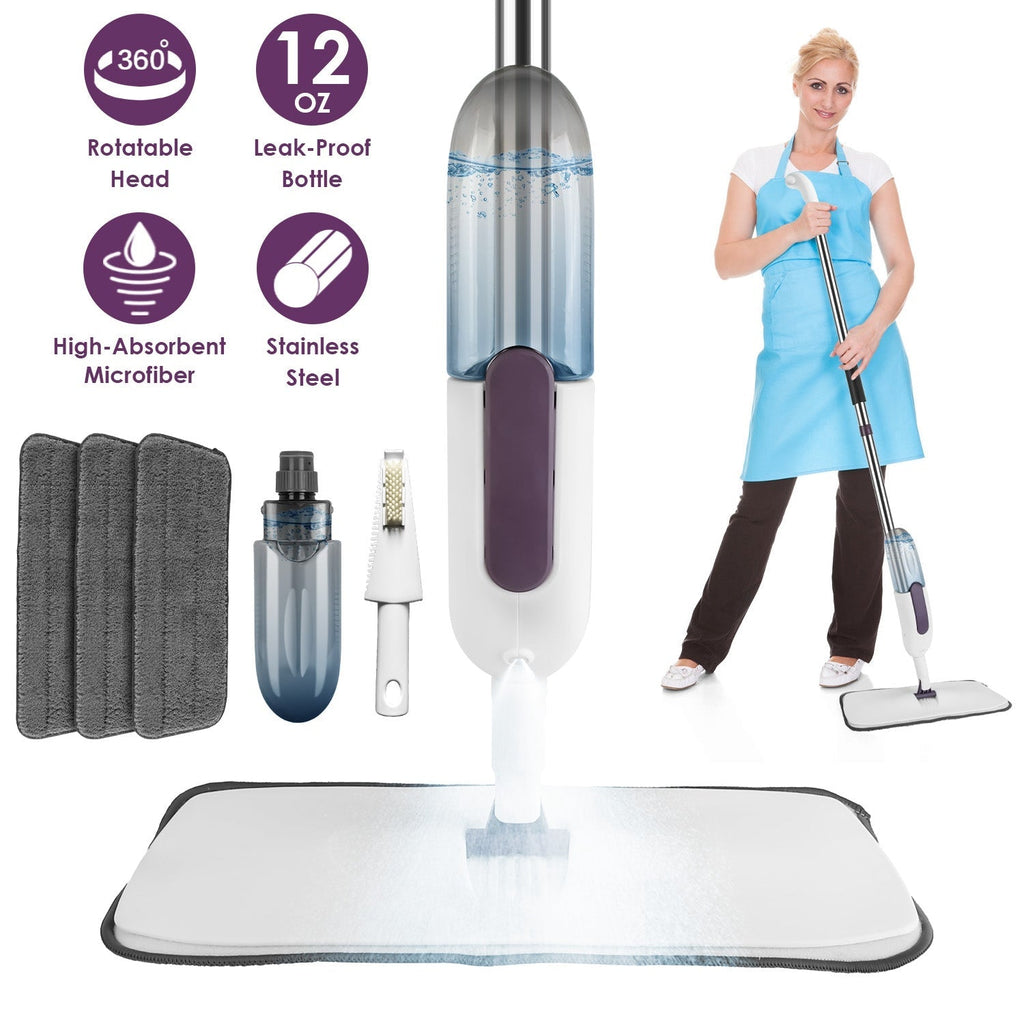 GoldLeaf Refillable Spray Mop with 3 Washable Microfiber Pads