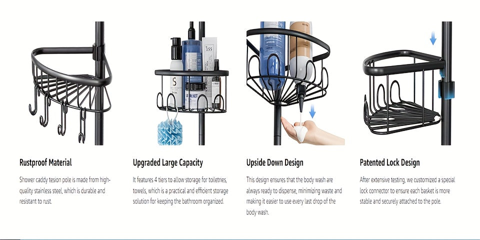 GoldLeaf 4-Tier No-Drill Corner Shower Organizer
