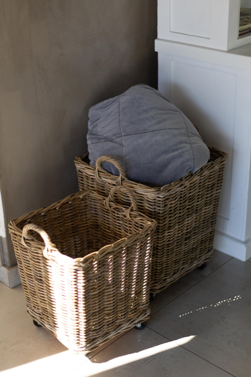 GoldLeaf Rattan Rolling Storage Basket