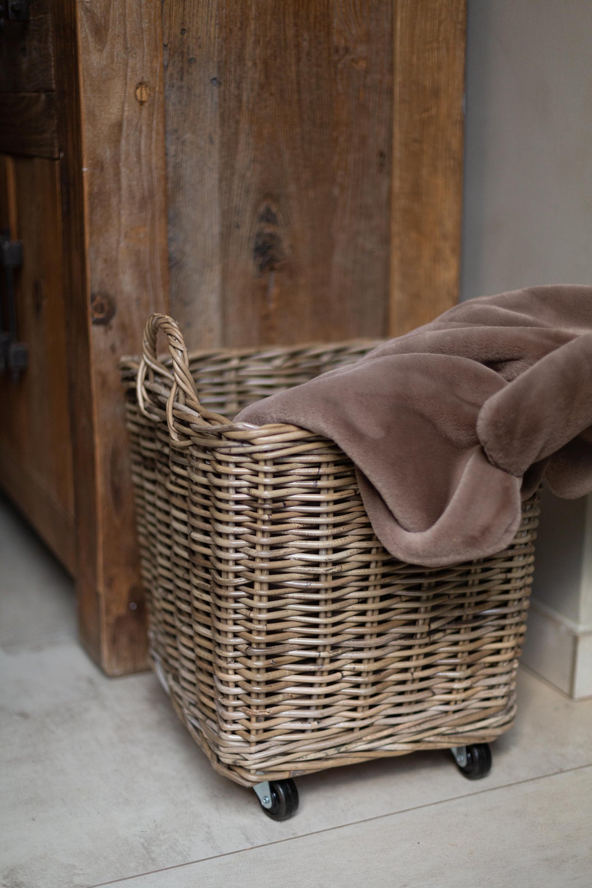 GoldLeaf Rattan Rolling Storage Basket