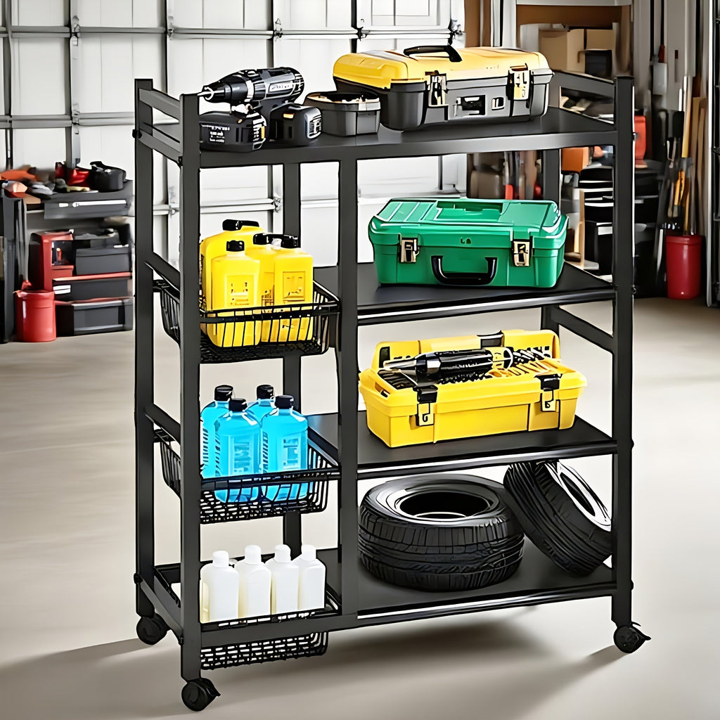 GoldLeaf 4-Tier Rolling Storage Rack with Baskets