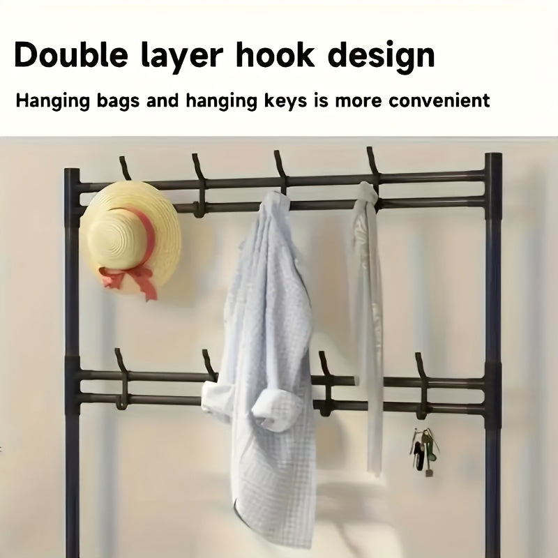 GoldLeaf 5-Tier Entryway Shoe Rack with Coat Hooks