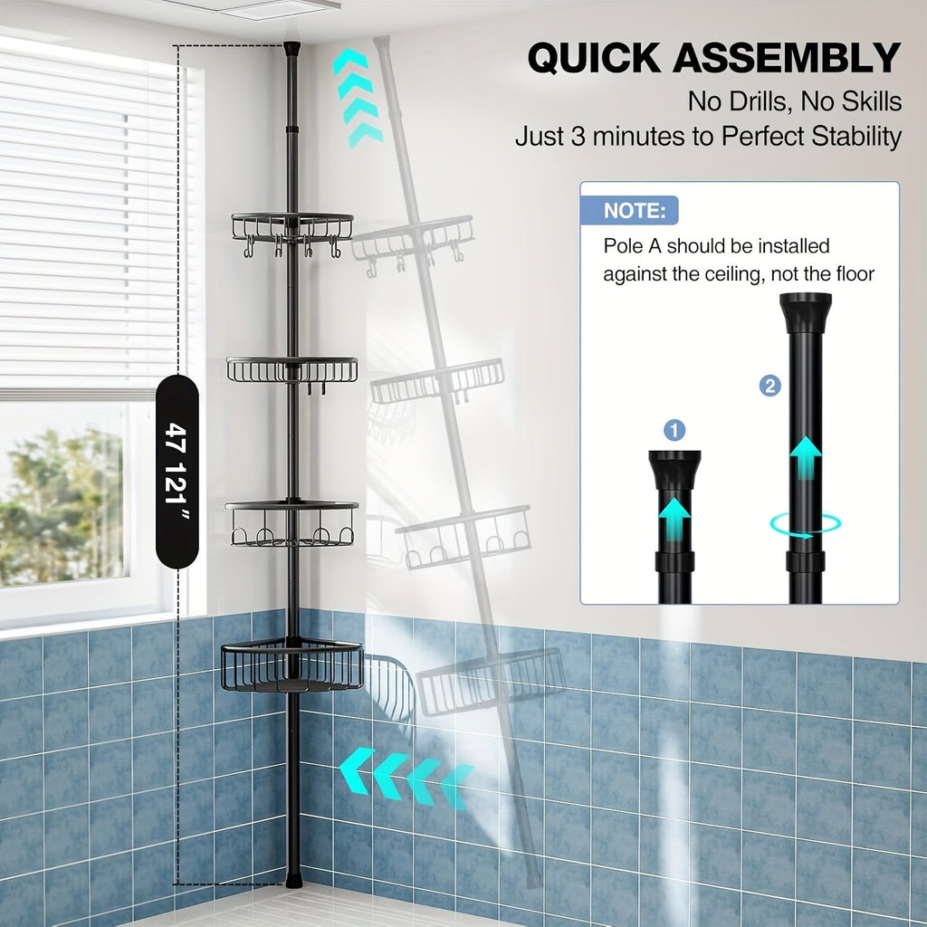 GoldLeaf 4-Tier No-Drill Corner Shower Organizer