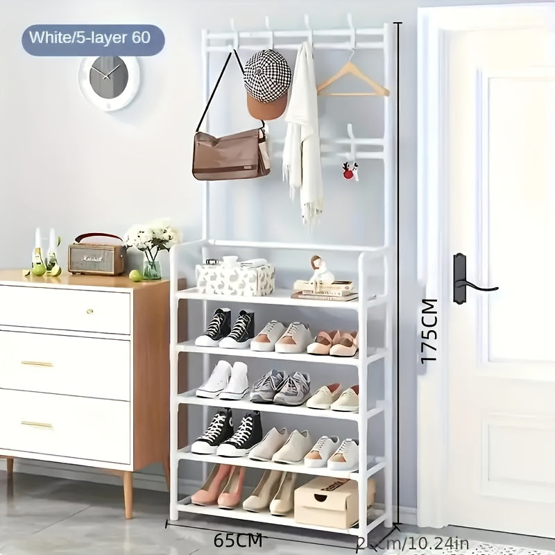 GoldLeaf 5-Tier Entryway Shoe Rack with Coat Hooks