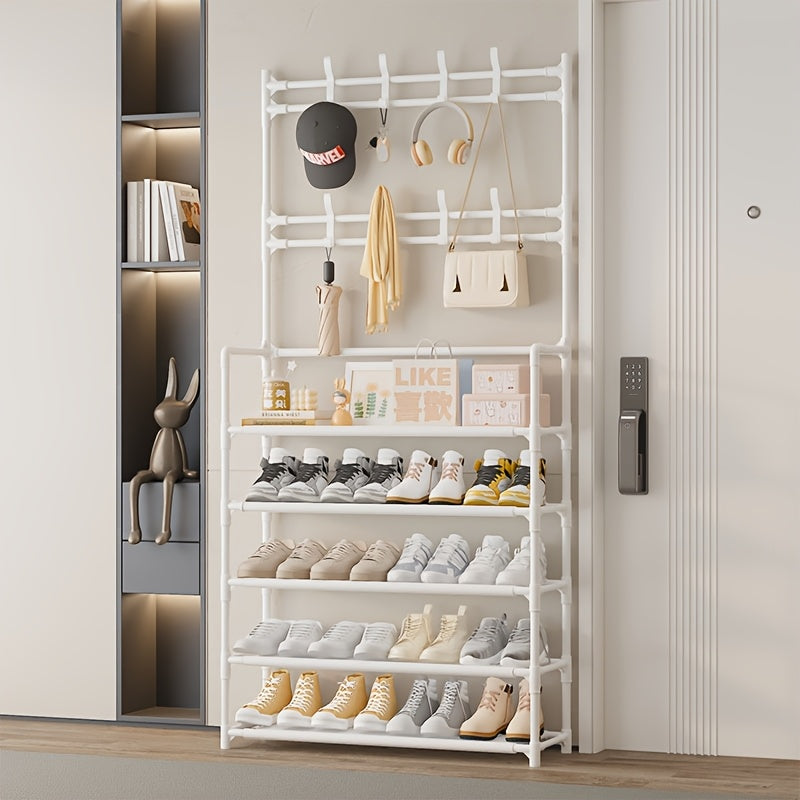 GoldLeaf 5-Tier Entryway Shoe Rack with Coat Hooks