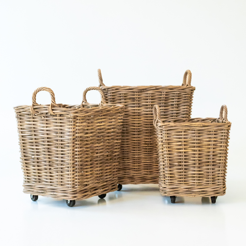 GoldLeaf Rattan Rolling Storage Basket
