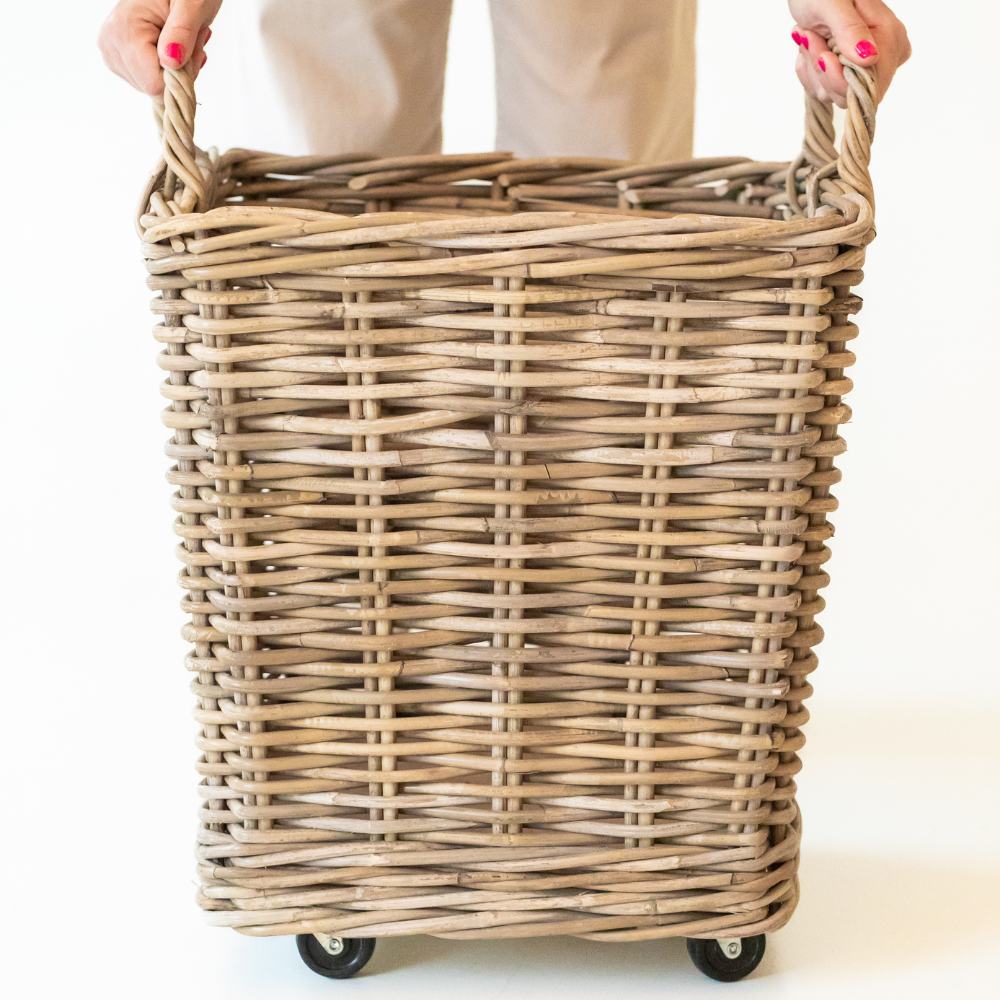GoldLeaf Rattan Rolling Storage Basket