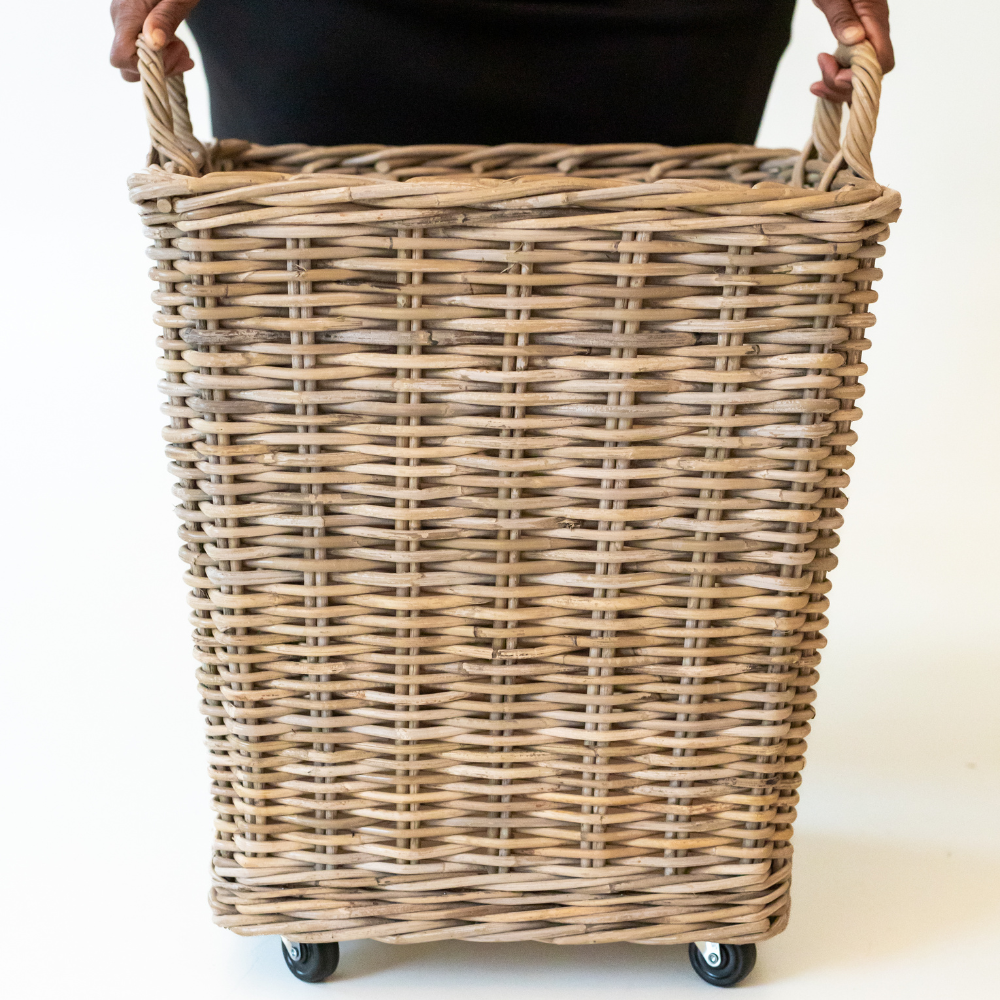 GoldLeaf Rattan Rolling Storage Basket